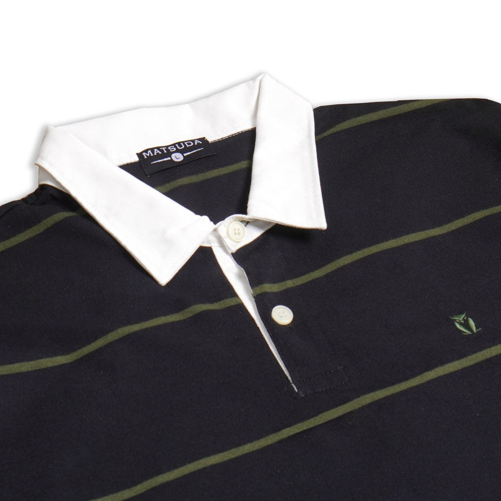 Matsuda Kaos Rugby Polo Shirt Katun Pria Lengan Panjang Tsuyama Black