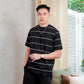 Matsuda Kaos Oversize Stripe Ritto Black Pria Anti Kusut Baju Garis Korean Style Adem