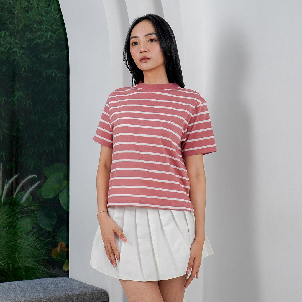 MATSUDA Kaos Wanita T Shirt Stripe Katun Zuri