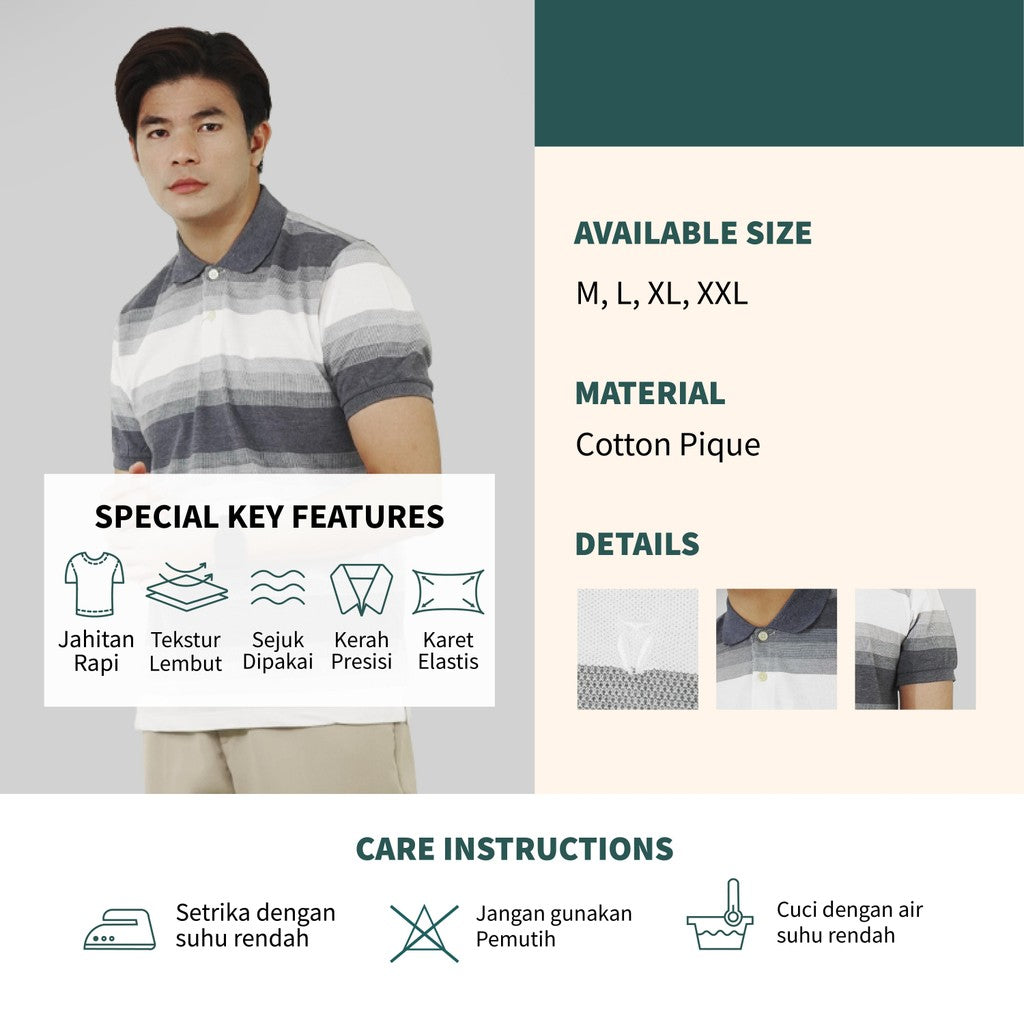 MATSUDA Baju Kaos Polo Shirt Dewasa Stripe Pria Kerah Katun Seto Navy Mel