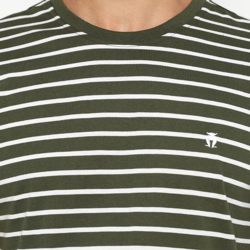Matsuda T Shirt Pria Kaos Stripe Nantan Oblong Baju Olive White