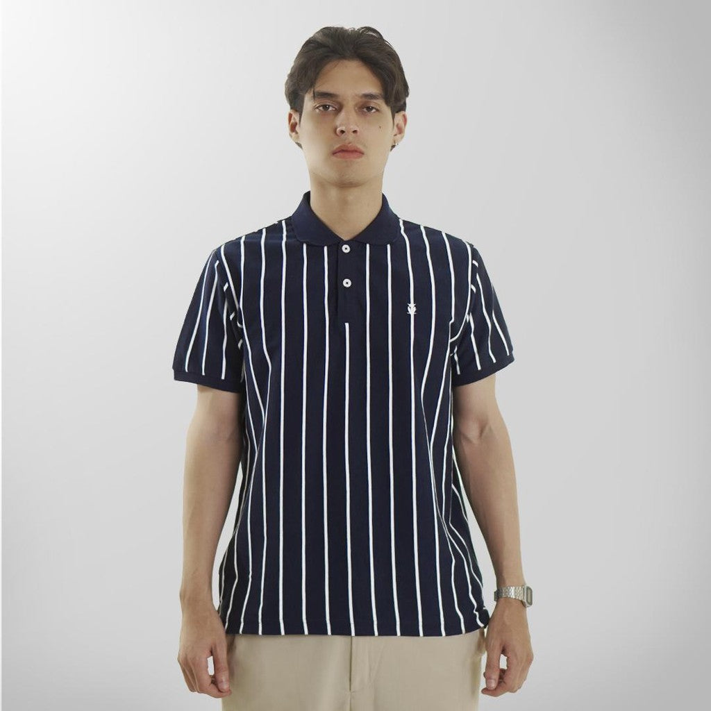 MATSUDA Baju Kaos Polo Shirt Dewasa Stripe Pria Kerah Katun Otawara Navy