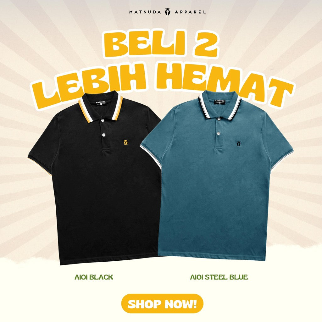 PROMO (BELI 2 LEBIH HEMAT) BUNDLING MATSUDA (MATSUDA Kaos Polo Shirt Pria Kerah Aioi + MATSUDA Kaos Polo Shirt Pria Kerah Aioi STEEL BLUE)