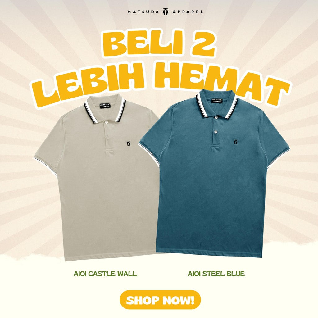 PROMO (BELI 2 LEBIH HEMAT) BUNDLING MATSUDA (MATSUDA Kaos Polo Shirt Pria Kerah Aioi + MATSUDA Kaos Polo Shirt Pria Kerah Aioi STEEL BLUE)