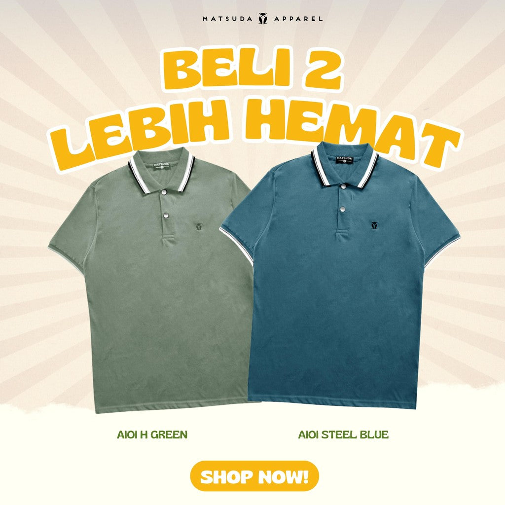 PROMO (BELI 2 LEBIH HEMAT) BUNDLING MATSUDA (MATSUDA Kaos Polo Shirt Pria Kerah Aioi + MATSUDA Kaos Polo Shirt Pria Kerah Aioi STEEL BLUE)