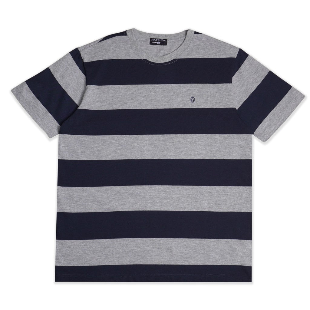 Matsuda T Shirt Pria Kaos Stripe Nanao Baju Katun Combed Garis Steel Grey Navy