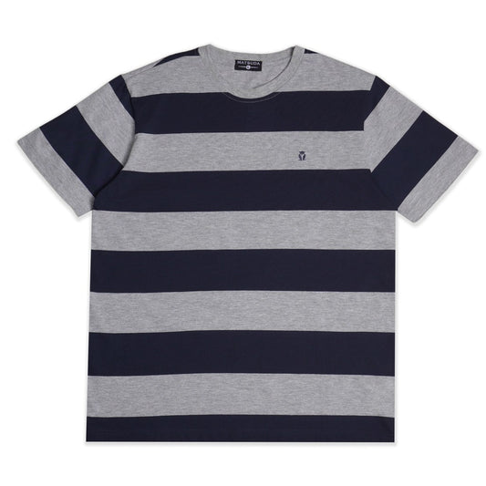 Matsuda T Shirt Pria Kaos Stripe Nanao Baju Katun Combed Garis Steel Grey Navy