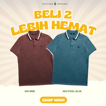 PROMO (BELI 2 LEBIH HEMAT) BUNDLING MATSUDA (MATSUDA Kaos Polo Shirt Pria Kerah Aioi + MATSUDA Kaos Polo Shirt Pria Kerah Aioi STEEL BLUE)