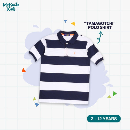 Matsuda baju kaos polo anak laki laki katun umur 2-12 Tamagotchi Navy