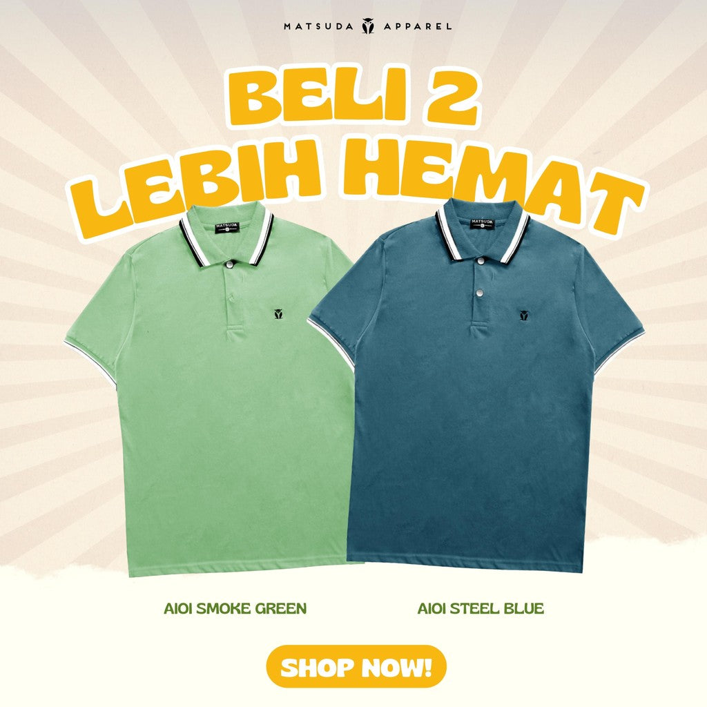 PROMO (BELI 2 LEBIH HEMAT) BUNDLING MATSUDA (MATSUDA Kaos Polo Shirt Pria Kerah Aioi + MATSUDA Kaos Polo Shirt Pria Kerah Aioi STEEL BLUE)