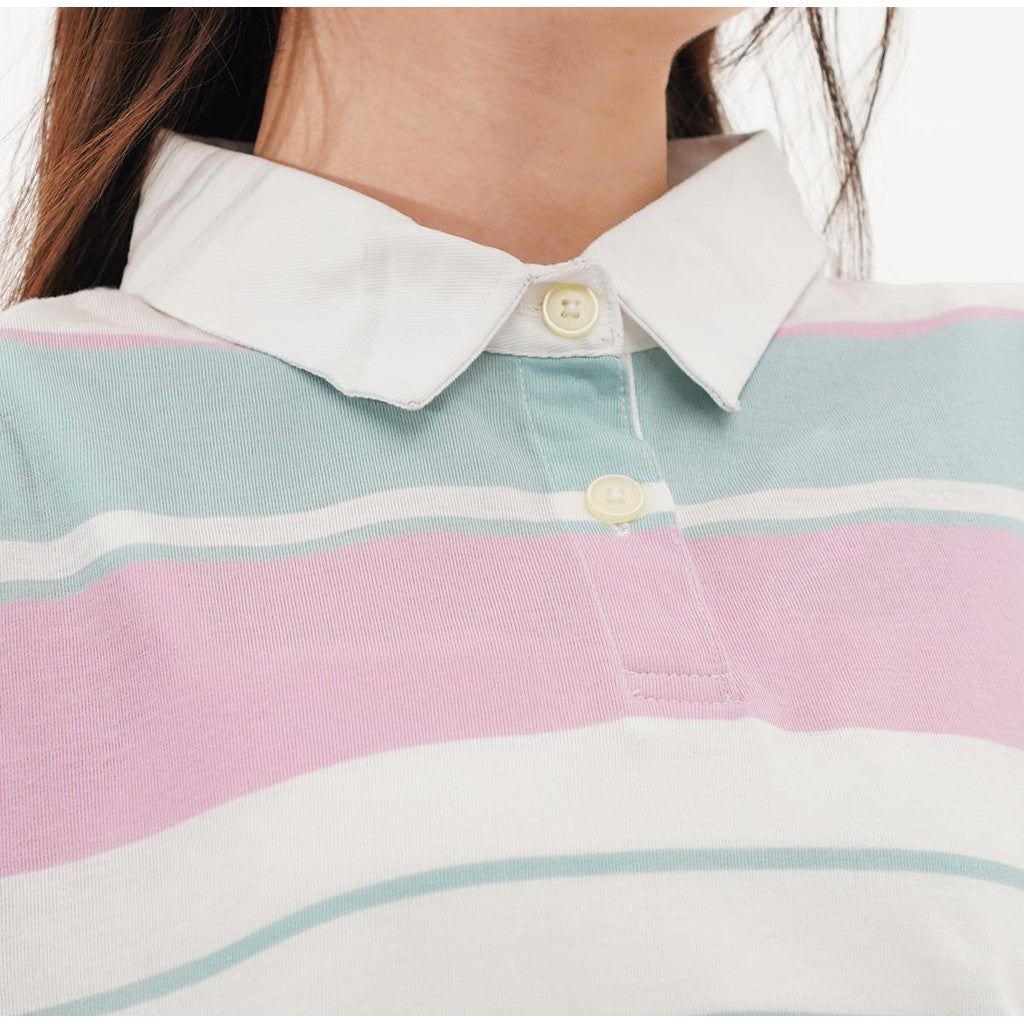 Matsuda Polo Rugby Crop top katun Annya Pink Offwhite