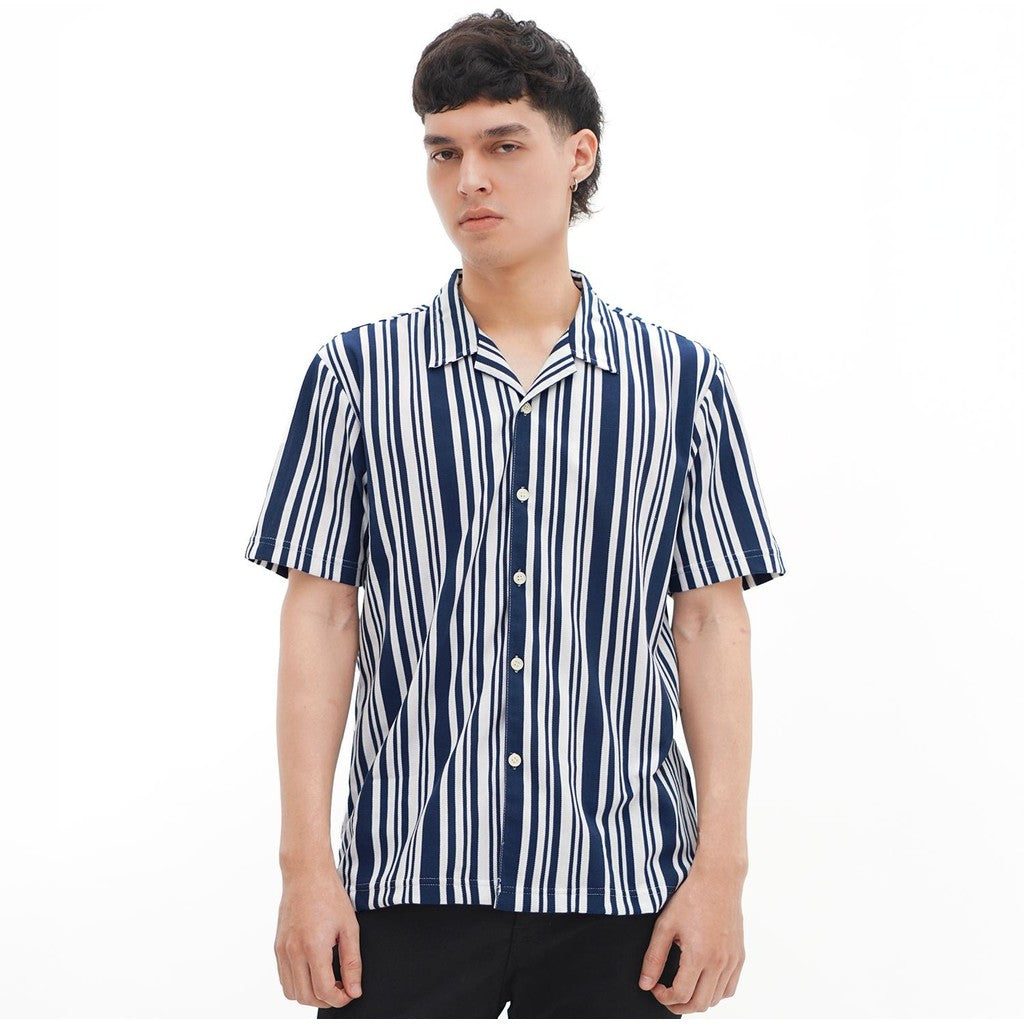 Matsuda Kemeja Pria Stripe Lengan pendek Tahara Blue Teal - White