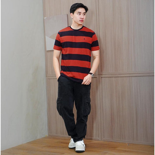 Matsuda T Shirt Pria Kaos Stripe Nanao Baju Katun Combed Garis Navy Teracota