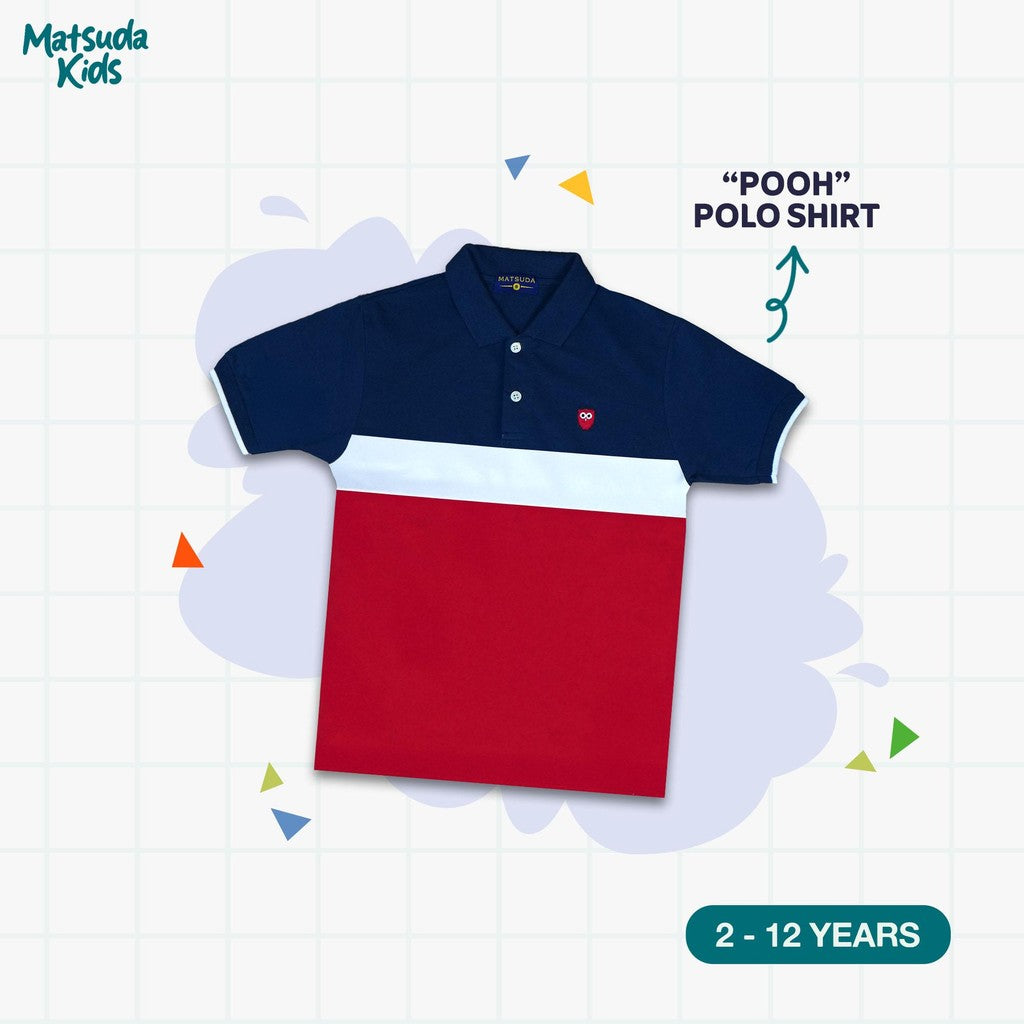 Matsuda baju kaos polo anak laki laki katun umur 2-12 Pooh Blue Teal
