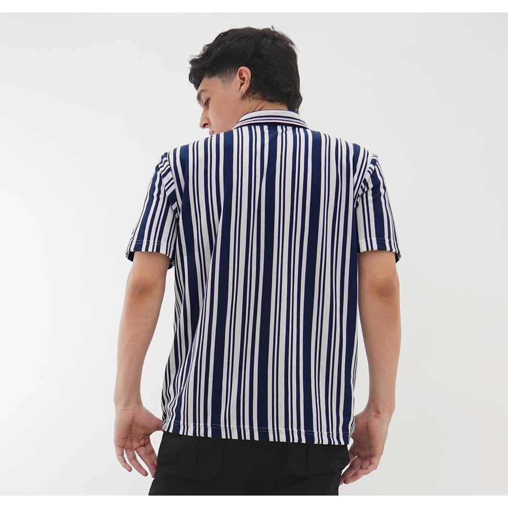 Matsuda Kemeja Pria Stripe Lengan pendek Tahara Blue Teal - White
