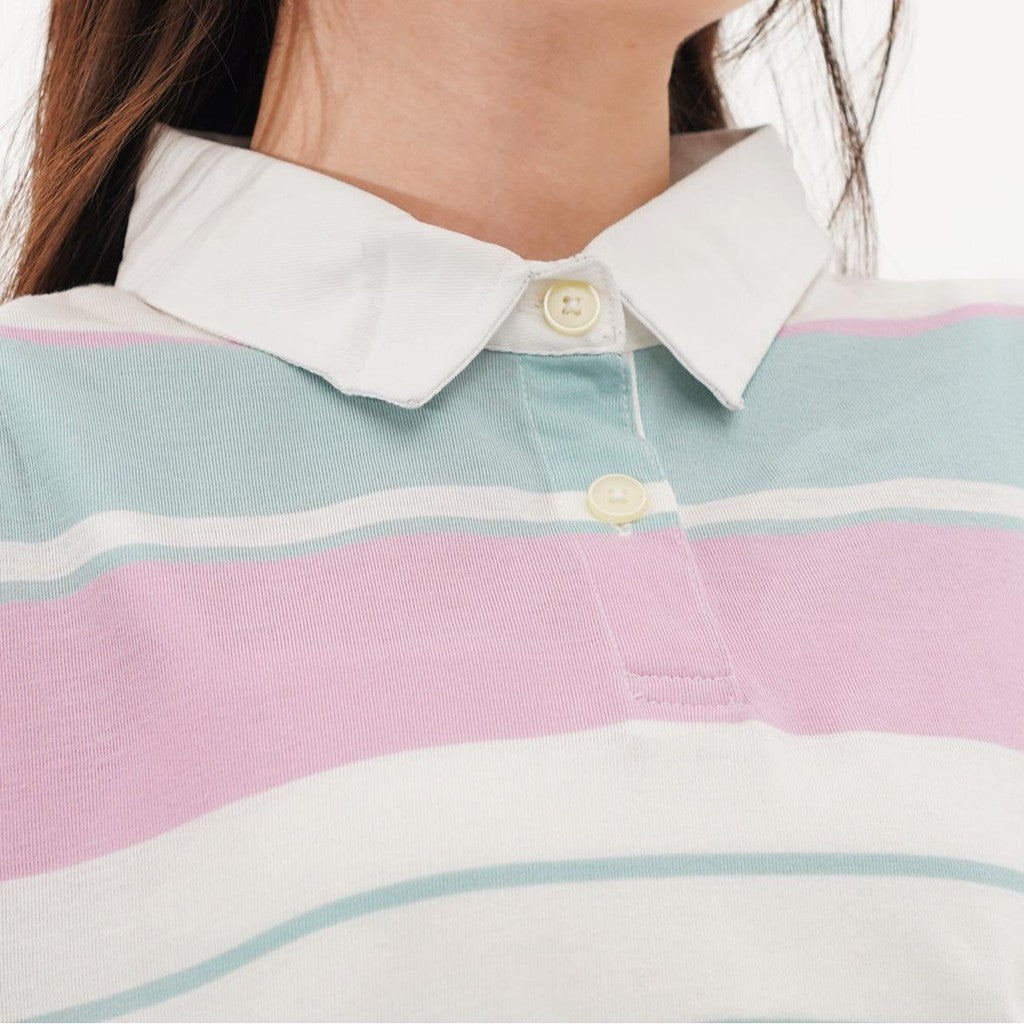 Matsuda Polo Rugby Crop top katun Annya Pink Offwhite