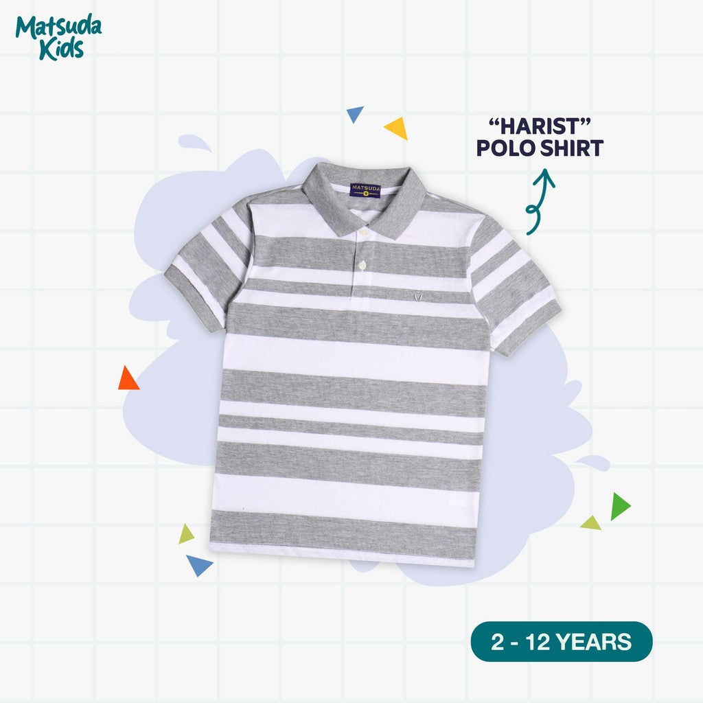 Matsuda baju kaos polo anak laki laki katun umur 2-12 Harist Grey