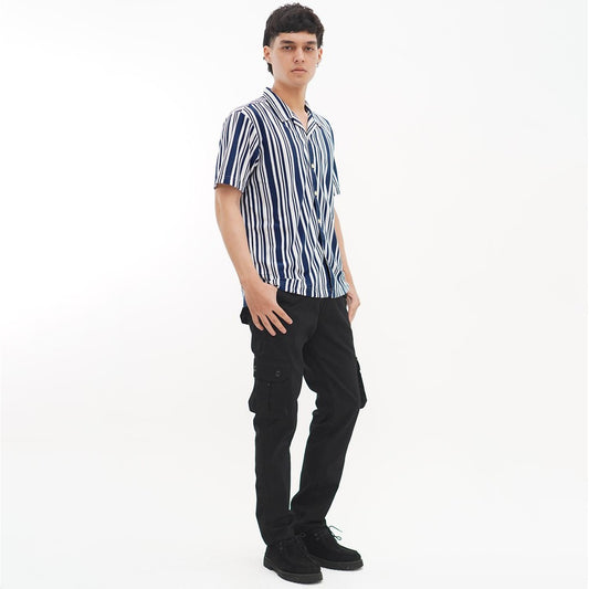 Matsuda Kemeja Pria Stripe Lengan pendek Tahara Blue Teal - White