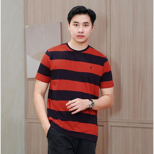 Matsuda T Shirt Pria Kaos Stripe Nanao Baju Katun Combed Garis Navy Teracota