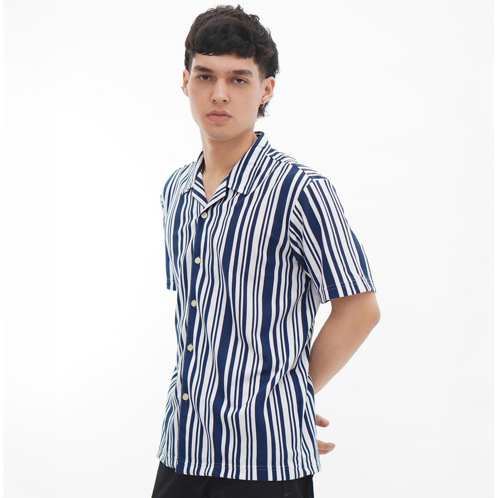 Matsuda Kemeja Pria Stripe Lengan pendek Tahara Blue Teal - White
