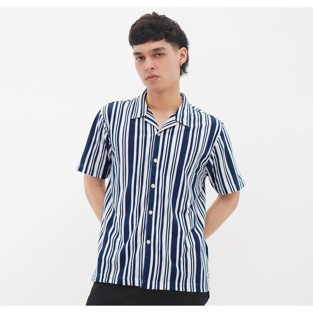 Matsuda Kemeja Pria Stripe Lengan pendek Tahara Blue Teal - White