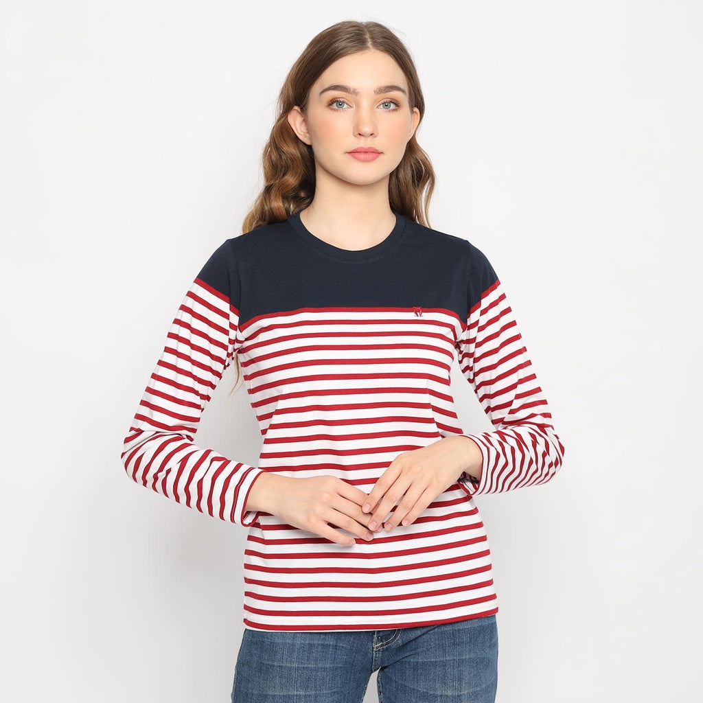 MATSUDA Kaos Wanita T Shirt Stripe Katun Gemini
